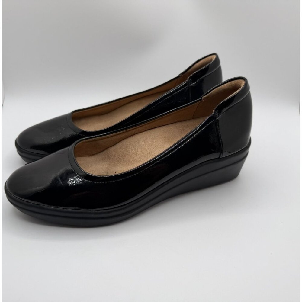 Naturalizer Sam Wedge Heel Women Size 8.5M Black Patent Leather Minimalist Shoes